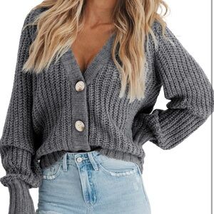 Gray Button-Up Women's Sweater